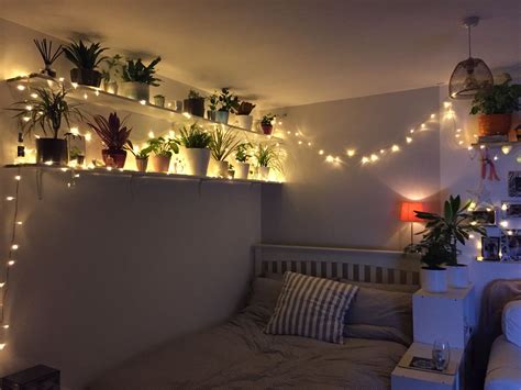 aesthetic bedroom with fairy lights.